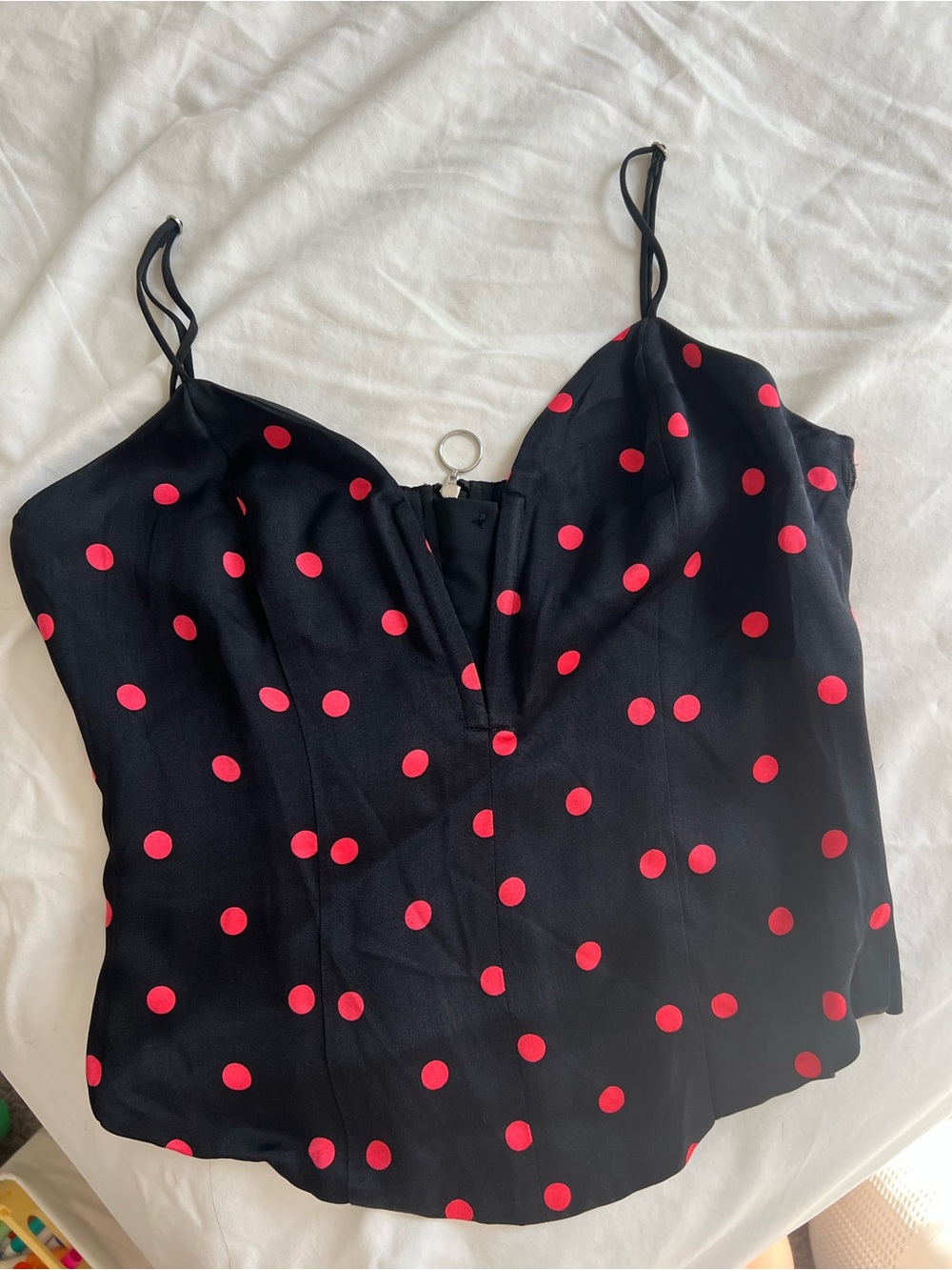 For Love & Lemons Black Spaghetti Strap Camisole with Red Polka Dots